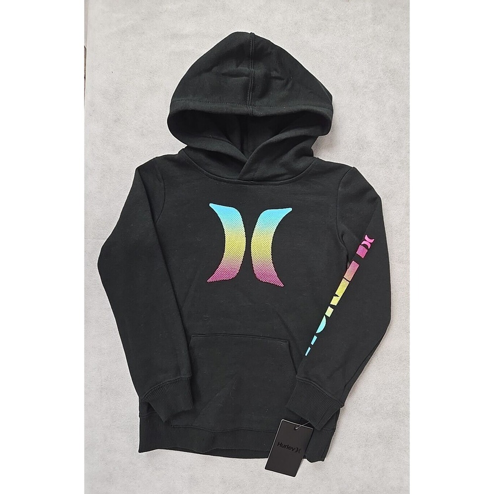 NEW Hurley Boys Hoodie Size Small 4 Pullover Hooded Shirt Sweatshirt Black‎ Logo